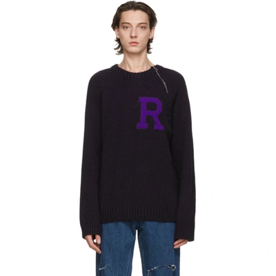 Shop Raf Simons Purple Letter Badge Sweater In 00057 Drkpu