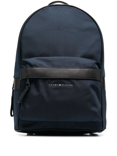 Shop Tommy Hilfiger Recycled-polyester Zipped-pocket Backpack In Blue