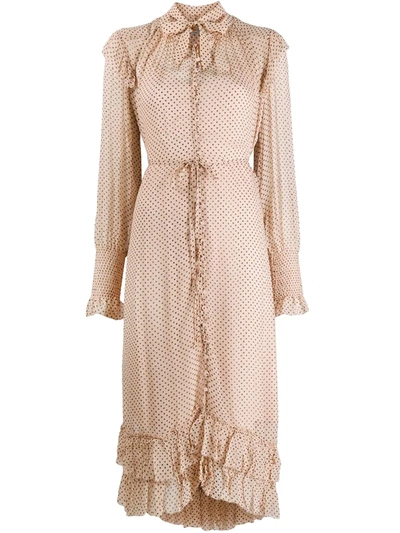 Shop Allsaints Polka-dot Ruffled Shirt Dress In Neutrals