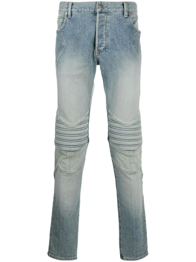 Shop Balmain Panelled Skinny Jeans In Blue