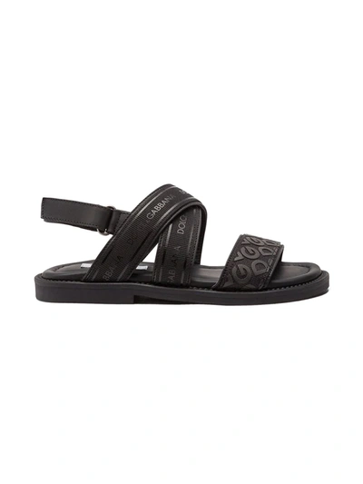 Shop Dolce & Gabbana Logo-embossed Leather Sandals In Black
