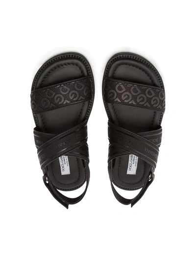 Shop Dolce & Gabbana Logo-embossed Leather Sandals In Black