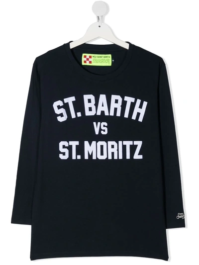 Shop Mc2 Saint Barth Teen Logo Print Long-sleeve T-shirt In Blue