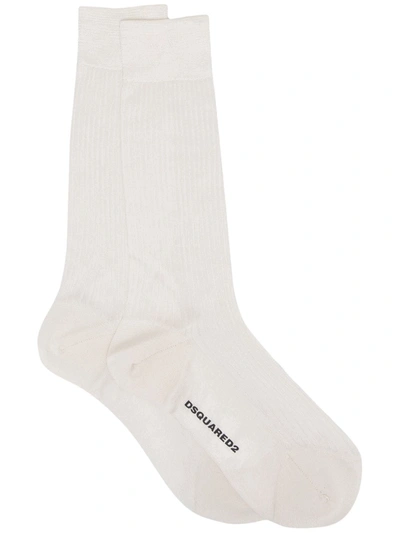 Shop Dsquared2 Logo-print Ribbed Socks In White