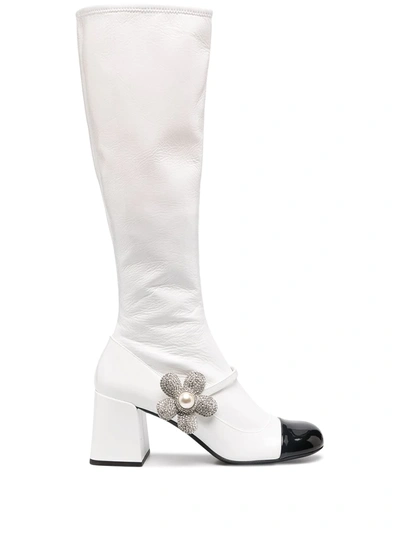 MIU MIU FLOWER CRYSTAL-EMBELLISHED BOOTS 