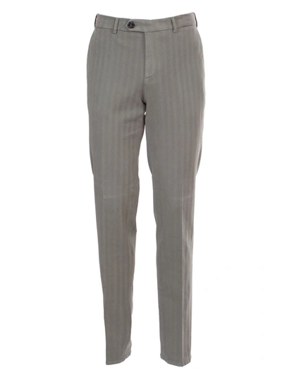 Shop Brunello Cucinelli Herringbone Cotton Trousers In Grey