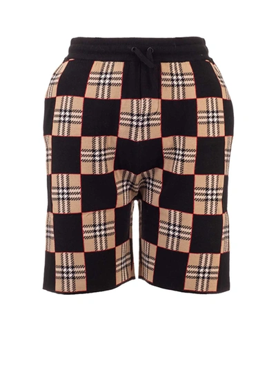 Shop Burberry Checkered Shorts In Beige And Black
