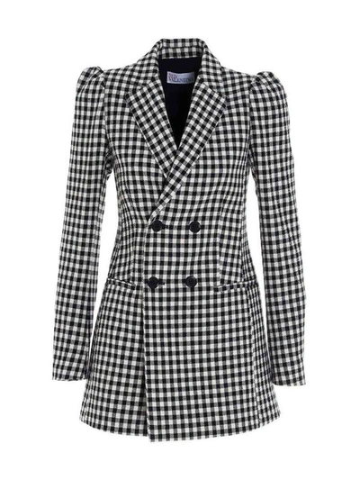 Shop Red Valentino Check Patterned Lightweighted Coat In White