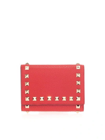 Shop Valentino Rockstud Trifold Wallet In Red