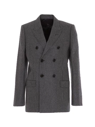 Shop Celine Striped Flannel Jacket In Anthracite Grey