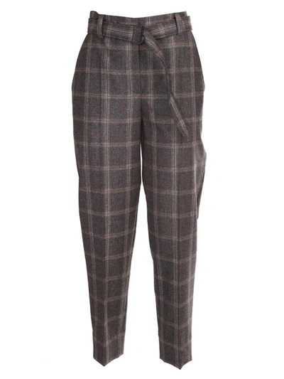 Shop Brunello Cucinelli Virgin Wool Windowpane Trousers In Brown