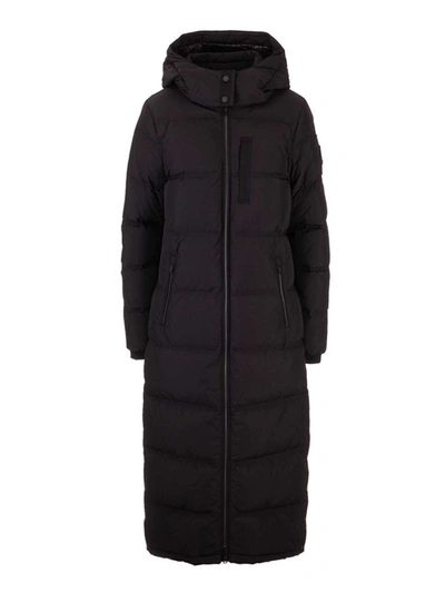 Shop Moose Knuckles Long Hooded Down Jacket In Black