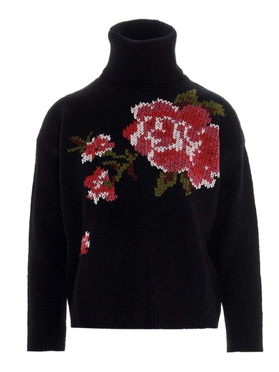 Shop Red Valentino Embroidered Roses Turtleneck In Black