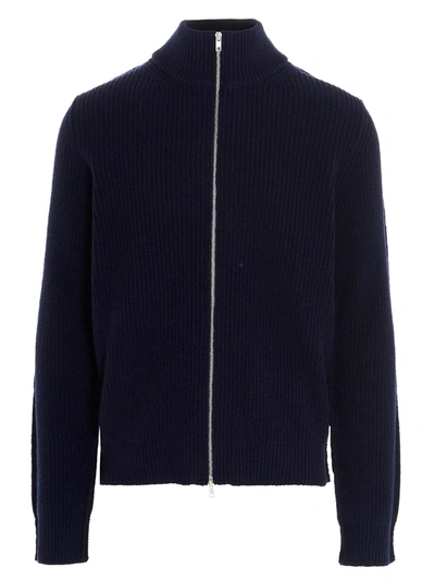 Shop Maison Margiela Ribbed Cardigan In Blue In Multi