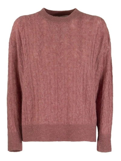 Shop Agnona Cable-knit Cashmere Blend Crewneck In Pink