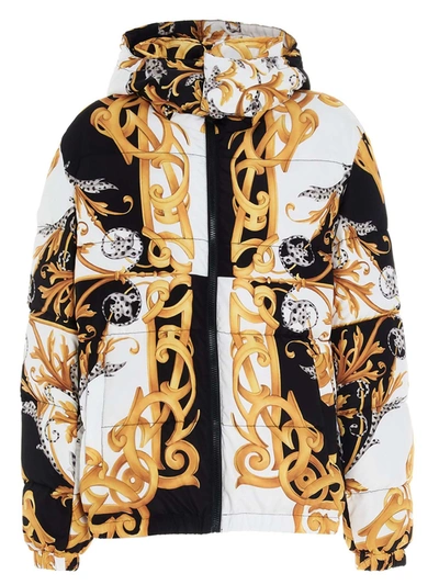 Shop Versace Barocco Print Down Jacket In Black And Yellow In Multi