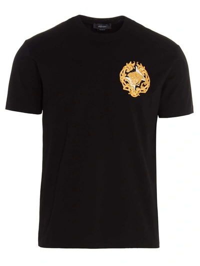 Shop Versace Medusa Embroidered Logo T-shirt In Black