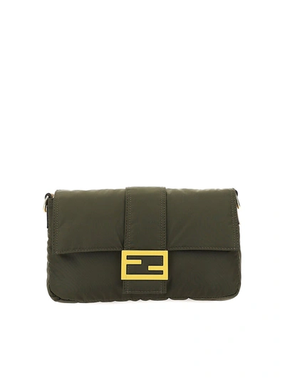 Shop Fendi Baguette Nylon Bag In Green