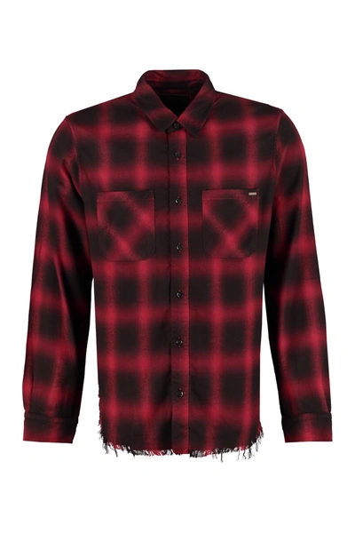 Shop Amiri Check Print Cotton Shirt In Red