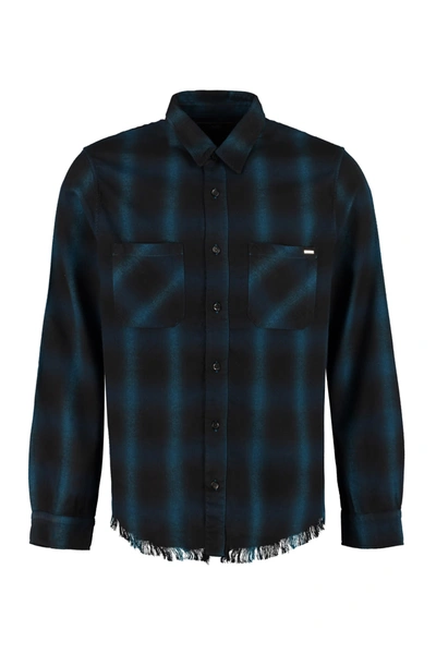 Shop Amiri Check Print Cotton Shirt In Blue