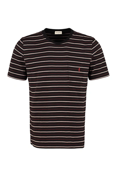 Shop Saint Laurent Striped Cotton T-shirt In Black