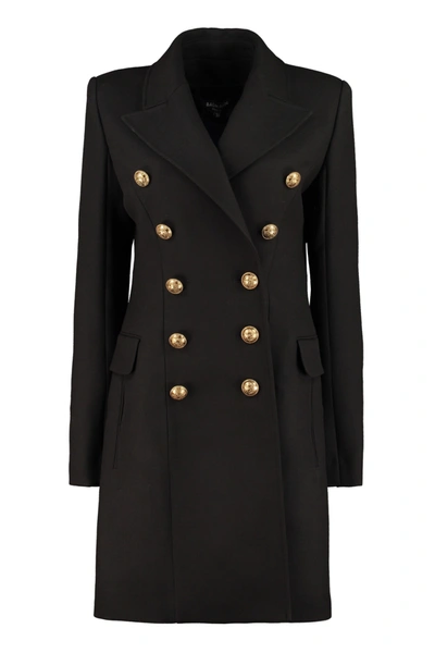 Shop Balmain Double-breasted Wool Coat In Black