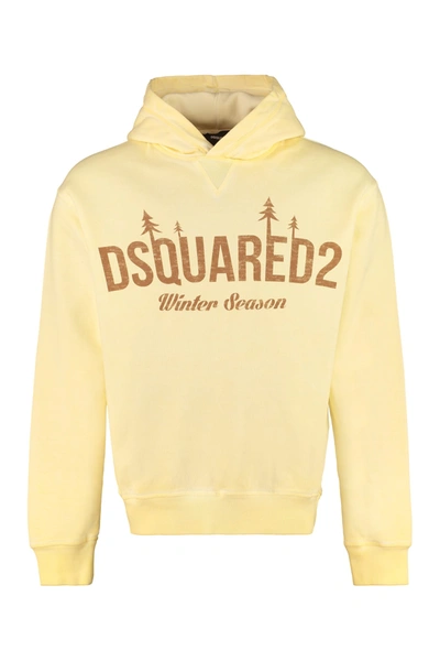 Shop Dsquared2 Logo Cotton Hoodie In Yellow
