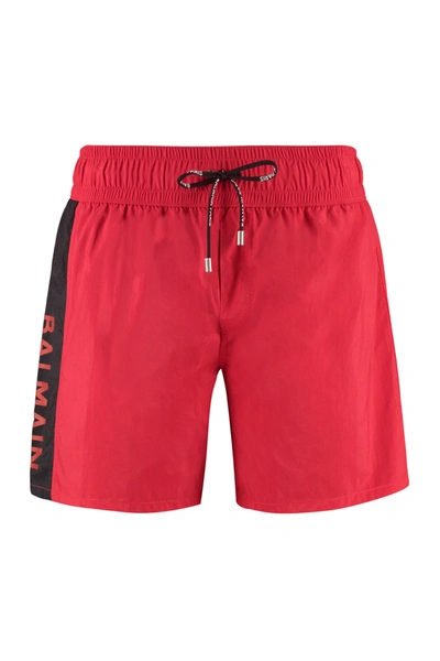 Shop Balmain Swim Shorts In Red