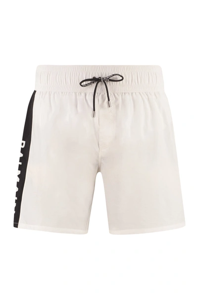Shop Balmain Swim Shorts In White