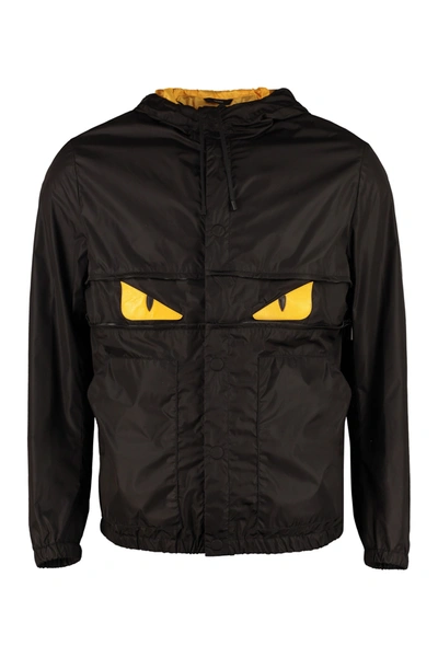 Shop Fendi Hooded Techno Fabric Raincoat In Black