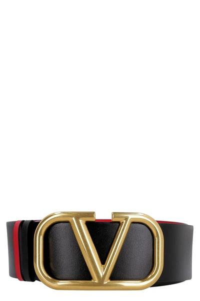 Shop Valentino Garavani - Reversible Leather Belt In Black