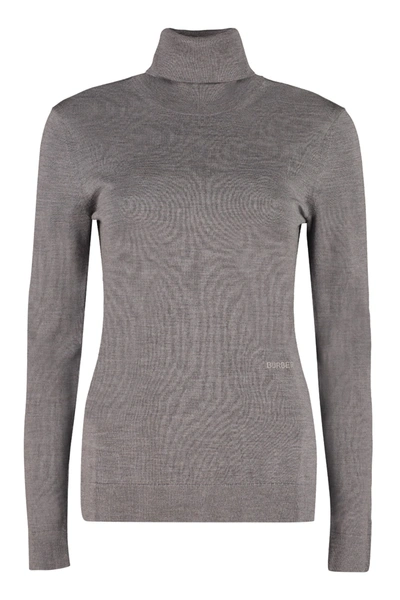 Shop Burberry Turtleneck Merino Wool Sweater In Grey