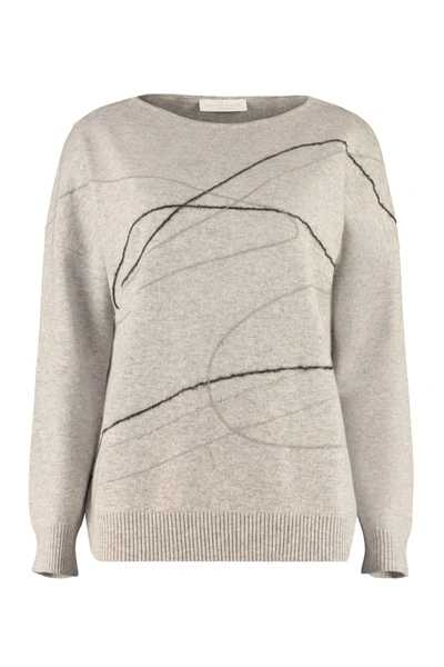 Shop Fabiana Filippi Embroidered Wool Sweater In Grey
