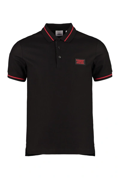 Shop Burberry Stretch Cotton Piqué Polo Shirt In Black