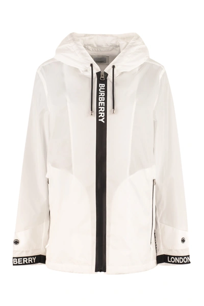 Shop Burberry Nylon Windbreaker-jacket In White