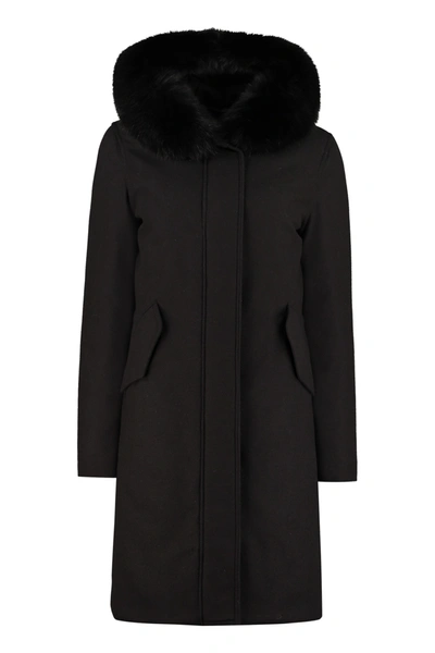 Shop Woolrich Padded Parka With Fur Hood In Black