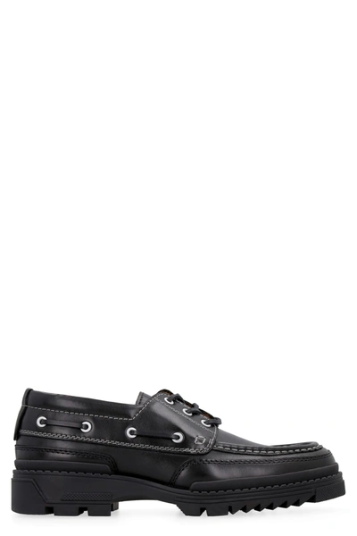 Shop Ami Alexandre Mattiussi Leather Boat Shoes In Black