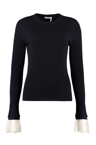 Shop Chloé Ribbed Knit Top In Blue