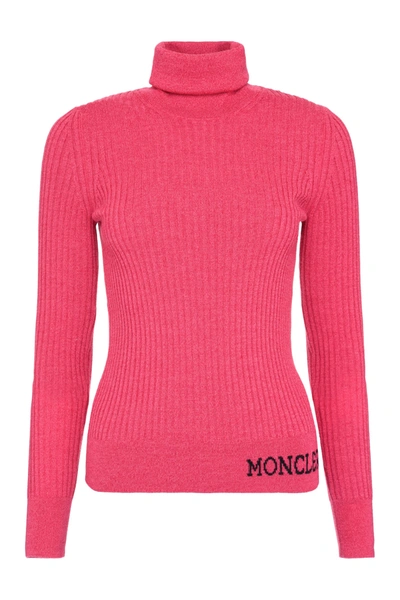 Shop Moncler Ribbed Knit Turtleneck Pullover In Fuchsia
