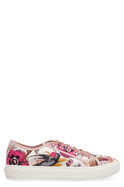 Shop Ferragamo Printed Canvas Low-top Sneakers In Pink