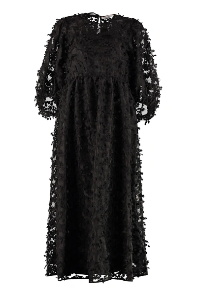 Shop Cecilie Bahnsen Karmen Dress With Floral Applications In Black