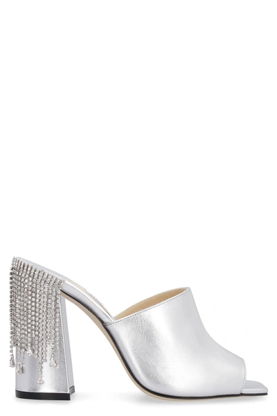 Shop Jimmy Choo Baia Leather Mules In Silver
