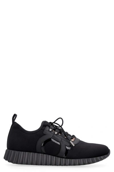Shop Ferragamo Rebekka Leather And Fabric Low-top Sneakers In Black