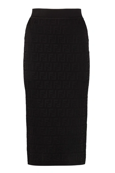Shop Fendi Jacquard Knit Skirt In Black