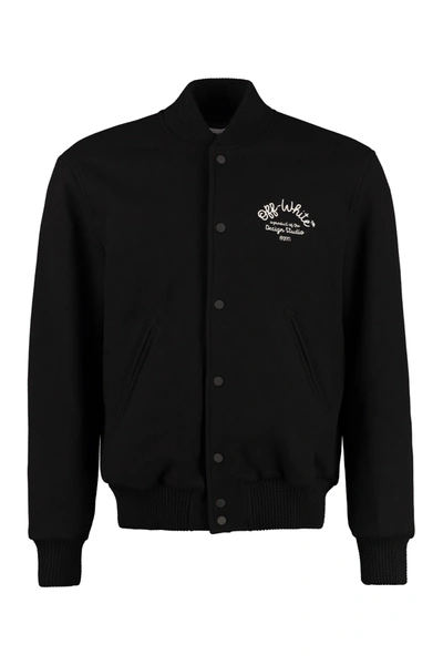 Shop Off-white Wool-blend Bomber Jacket In Black