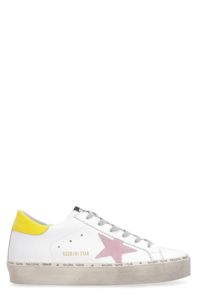 Shop Golden Goose Hi-star Leather Sneakers In White