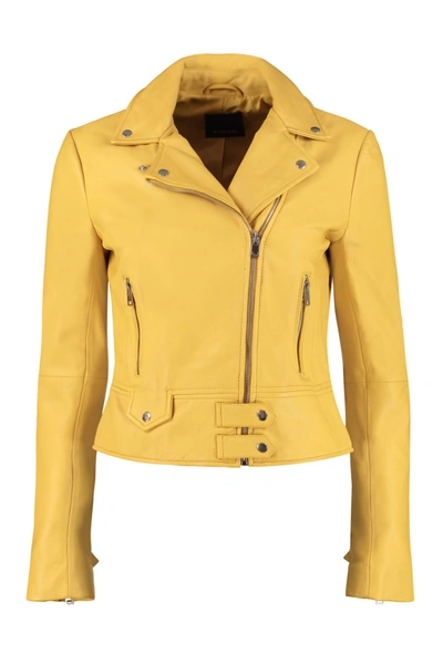 Shop Pinko Sensibile Leather Jacket In Yellow