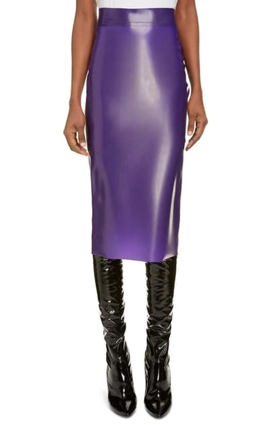 Shop Saint Laurent Latex Pencil Skirt In Mauve