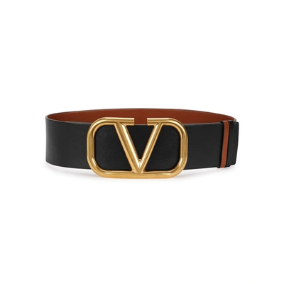 Shop Valentino Garavani Vlogo Reversible Leather Belt In Black