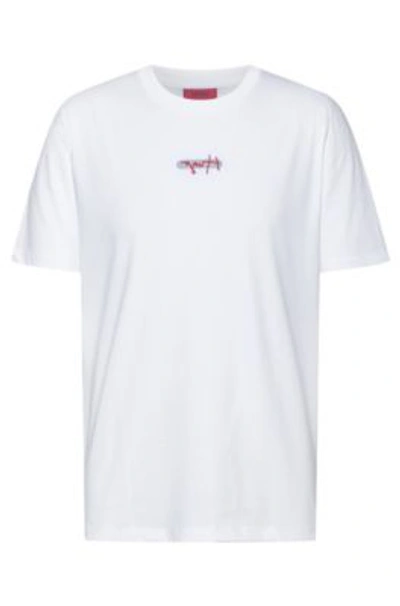 Shop Hugo Boss - Cotton Jersey T Shirt With New Season Logo Embroidery - White